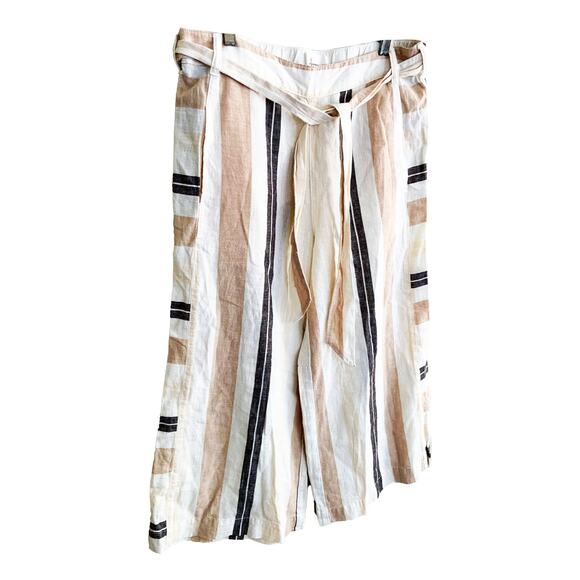 By Anthropologie Colette Pants Tan Striped Belted Elastic Waist Wide Leg Size S - Picture 3 of 8